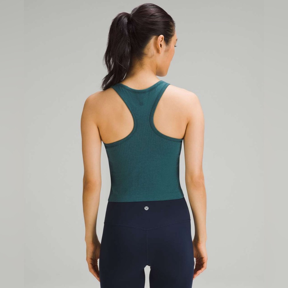 Like New Lululemon, Gorgeous Teal Ribbed Cropped Racerback Tank - Picture 3 of 8